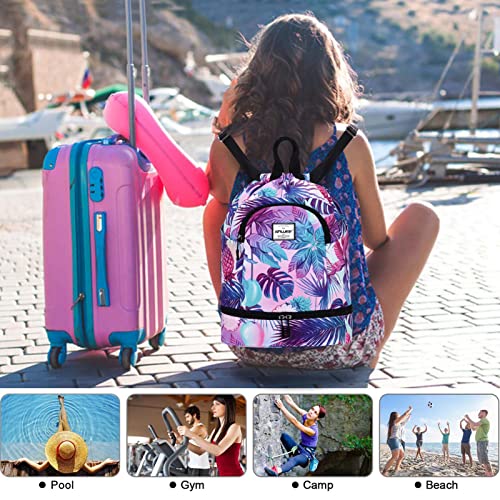Dry Wet Drawstring Backpack with Shoe Compartment for Women Adjustable Gym Bag - color: Pineapple Colorful