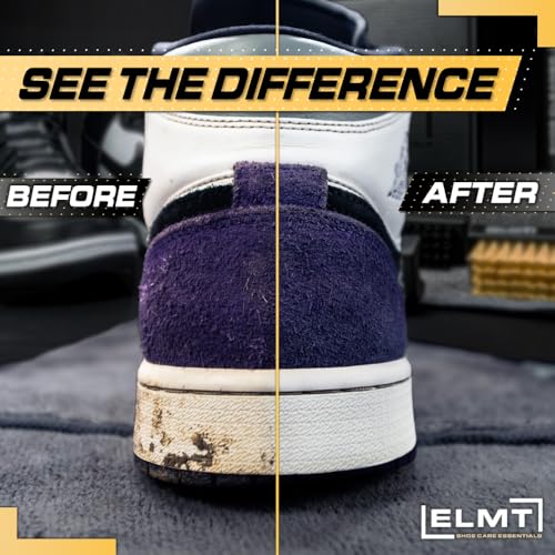 Blackline ELMT Shoe Cleaner Kit — Ideal Sneaker, Canvas, Mesh, Nubuck, Sheepskin, Leather, Suede Shoe Cleaner — US-Made, Safe, 10X Potent Shoe Cleaning Kit (8 oz Solution, 3 Brushes, Microfiber Towel)