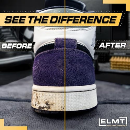 Blackline ELMT Shoe Cleaner Kit — Ideal Sneaker, Canvas, Mesh, Nubuck, Sheepskin, Leather, Suede Shoe Cleaner — US-Made, Safe, 10X Potent Shoe Cleaning Kit (8 oz Solution, 3 Brushes, Microfiber Towel)