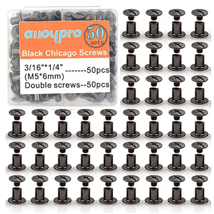 Gun Metal Chicago Binding Screws Assorted Kit Nail Rivet Chicago Button DIY Leather Decoration Bookbinding Round Flat Head Stud Screw (Gun Metal 3/16"x1/4"-50 Sets) - size: Gun Metal 3/16"x1/4"-50 sets
