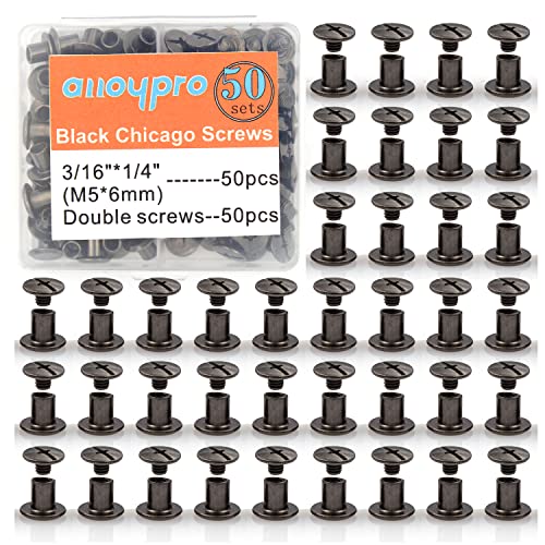 Gun Metal Chicago Binding Screws Assorted Kit Nail Rivet Chicago Button DIY Leather Decoration Bookbinding Round Flat Head Stud Screw (Gun Metal 3/16"x1/4"-50 Sets) - size: Gun Metal 3/16"x1/4"-50 sets