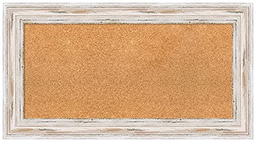 Amanti Art Natural Cork Board for Wall, 19x35 Vision Board with White Frame, Medium Corkboard Office Decor for Home Organization, Coastal Corkboard Pinboard to display items for home organization - color: Alexandria White Wash, size: 19" x 35"
