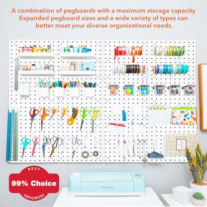 6Pcs Pegboard, Peg Board, Pegboard Wall Organizer, Mount Display Pegboard Kits fit Pegboard Storage, Small Pegboard for Craft Room Garage Kitchen, Peg boards for Walls - White Pegboards Panels