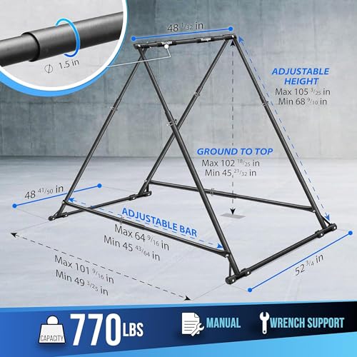 Yes4All Robust Freestanding Pull Up & Chin Up Bar, 126 Levels Adjustable & 770 lbs Capacity Foldable Pull Up Bar Station