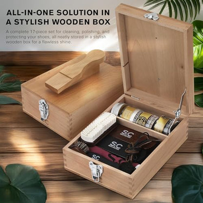 Stone and Clark Original Shoe Polish & Care Kit - Leather Shoe Shine Kit for Men & Women - style: Wooden Box