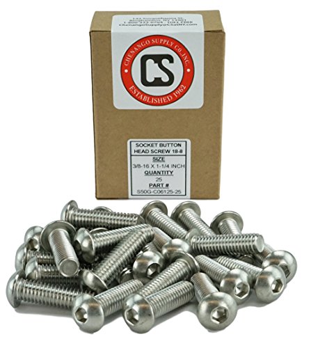 Stainless 3/8-16 x 1-1/4" (3/4" to 3" Available) Socket Button Head Cap Screws, Full Thread, Hex Drive, Stainless Steel 18-8, Coarse Thread (3/8-16 X 1-1/4) - size: 3/8-16 X 1-1/4