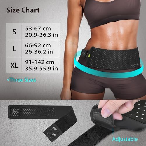 BONE Run Tie Belt, Washable Running Belt with Large Capacity Storage, Scratch-Free & Skin-Friendly Waist Pack with Zipperless Design, Sport Fanny Pack for Hiking & Climbing (Size S)
