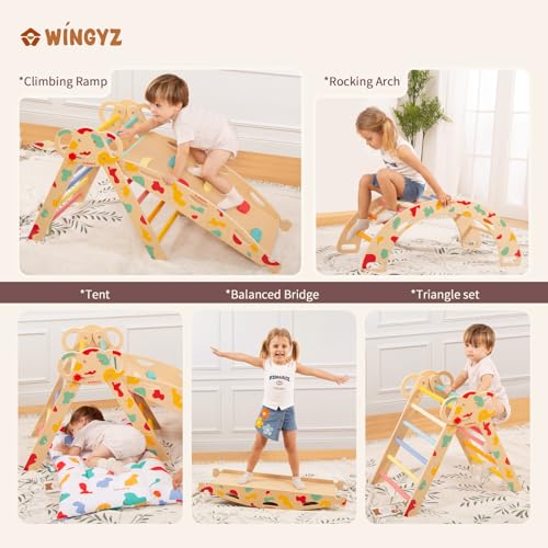 WINGYZ Pikler Triangle Set, Montessori 8-in-1 Foldable Climbing Set | Reversible Animal Slide, Patent-Protected Jungle Gym, Safe 2.35in Gap, ASTM F963 Standards for Toddlers 18M-5Y, Rainbow - color: Rainbow