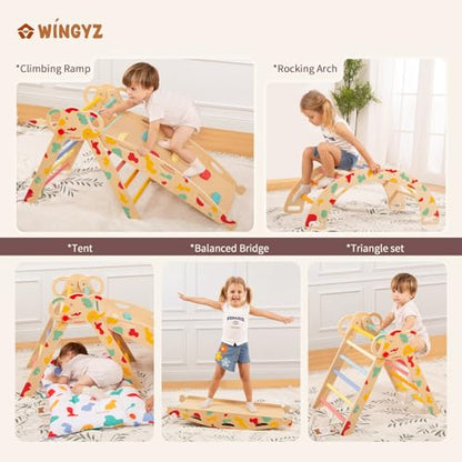 WINGYZ Pikler Triangle Set, Montessori 8-in-1 Foldable Climbing Set | Reversible Animal Slide, Patent-Protected Jungle Gym, Safe 2.35in Gap, ASTM F963 Standards for Toddlers 18M-5Y, Rainbow - color: Rainbow