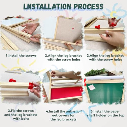 Adjustable Wooden Art Easel for Kids,Double Sided Chalkboard & Whiteboard | Drawing & Painting Station with 114+ Art Supplies,Height Adjustable Magnetic Board for Toddlers Ages 3-12,2 Paper Rolls - color: green