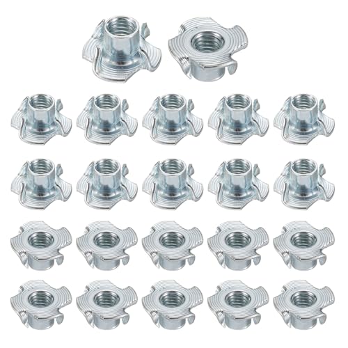 HARFINGTON M8x10mm T-Nuts 4 Pronged Tee Nut 0.83" x 0.39" Fully Thread Carbon Steel Inserts for Wood, Rock Climbing Holds, Cabinetry, Furniture 50pcs - size: M8x10mm