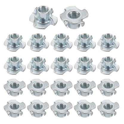 HARFINGTON M8x10mm T-Nuts 4 Pronged Tee Nut 0.83" x 0.39" Fully Thread Carbon Steel Inserts for Wood, Rock Climbing Holds, Cabinetry, Furniture 50pcs - size: M8x10mm