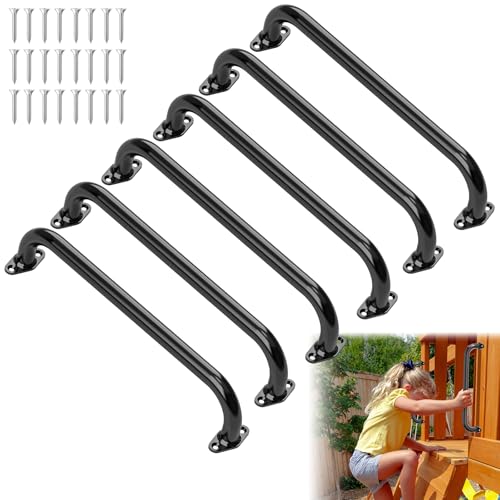 17.3 Inch Playground Handles Metal Monkey Bars | Indoor Outdoor Metal Grab Handle Hand Grips for Treehouse (Black, 6 Pack) - color: Black