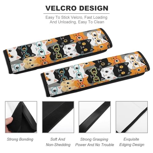 Universal Fit Cute Cats Animals Pet Cat Lovers Kawaii Seat Belt Shoulder Pad for Adult Use, Most Cars, 1 Pair Harness Pads Strap Anti-Slip Pad - color: Pattern 1106