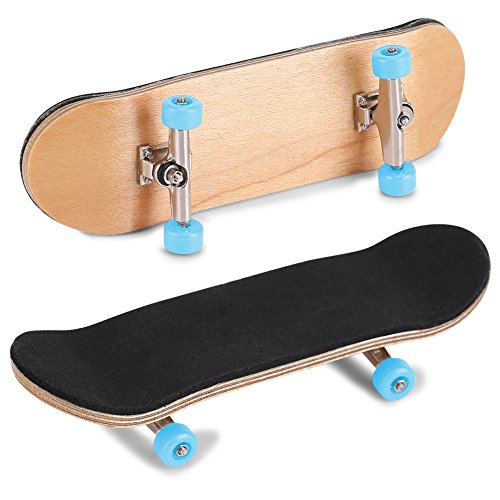 Gavigain 1Pc Wooden Fingerboard Maple Wooden Alloy Fingerboard Finger Skateboards with Box Reduce Pressure Kids Gifts(Light Blue)
