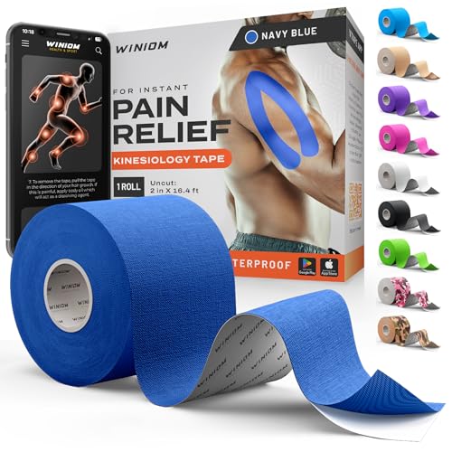 Kinesiology Tape - Waterproof Athletic Sports Tape for Knee, Shoulder, Arm & Back Support | 3-5 Day Adhesion, Hypoallergenic & Latex-Free + Taping Guide (Uncut, 2"x16.4ft Roll, Navy Blue) - color: Pack F: Navy Blue, size: 16.4 Feet - Uncut