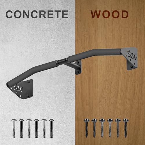 SELEWARE Heavy Duty Wall Mount Pull Up Bar, Joist Mount Chin Up Bar for Doorway, Sturdy Steel Construction, w/Resistance Band Hooks, Fits 32"/36" Wall Studs for Home Gym Strength Training - size: B: 32" x 1.6" Dia Grip