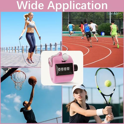 GDMINLO Clicker Counter Handheld Tally Counter 4-Digit Number Counter for Coaching, Knitting, Lap, Fishing, Golf and Row Sport with 2-Nylon Lanyard,Pink