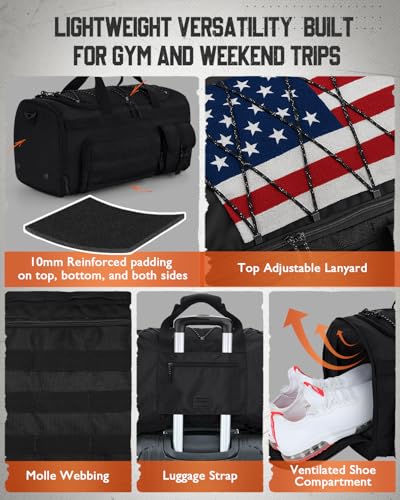 Gonex 45L Tactical Duffel Bag, 3-in-1 Gym & Travel Bag | Shoe compartment, Tactical gear loops, Water-repellent lining, 5 zip pockets, Weekend travel - color: Black, size: 45L
