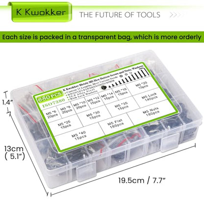 680 x M5 Nuts and Bolts Assortment Kit 6mm-40mm, 11 Length Button Head Hex Socket Cap Machine Screws 12.9 Alloy Steel M5 Screw Assortment, Bolts and Nuts Kit 6/8/10/12/14/16/20/25/30/35/40MM - size: E. M5