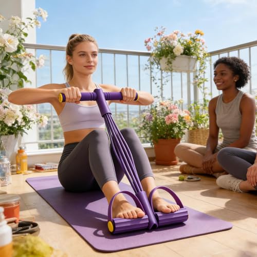 Pedal Puller Resistance Band 8-Tube Puller Rope | with 8-shaped Training Strap Adjustable Elastic Yoga Bands for Stretching for Fitness Workout Pilates - color: Purple