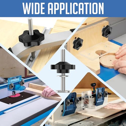 10 Sets 1/4-20 T Track Bolt Knob Kit | T-Track Accessory Includes 1-1/2" & 2" T-Slot Bolts with Washers and Star Knobs for Woodworking Jigs and Fixtures - size: 1/4-20 T Track Knob Kit