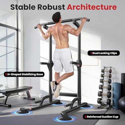 Dskeuzeew Pull Up Bar Free Standing for Multi-Function Home Gym Strength, Pull Up Dip Station Assistive Trainer Height Adjustable, Power Tower Training Heavy-Duty Fitness Equipment - color: Black