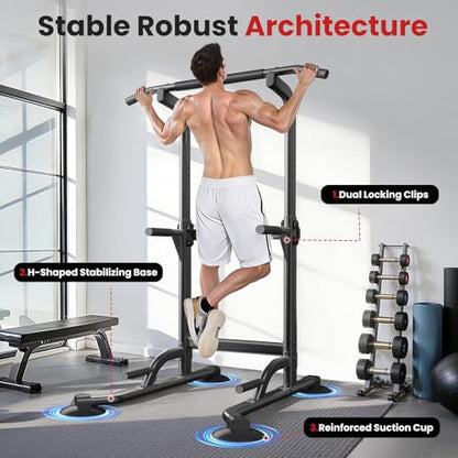 Dskeuzeew Pull Up Bar Free Standing for Multi-Function Home Gym Strength, Pull Up Dip Station Assistive Trainer Height Adjustable, Power Tower Training Heavy-Duty Fitness Equipment - color: Black
