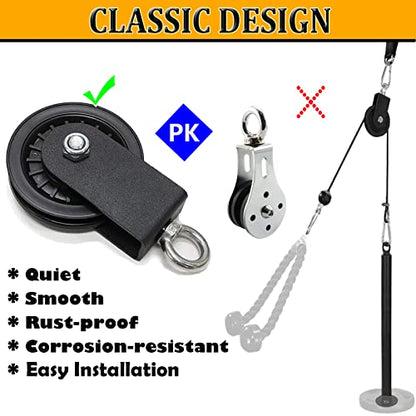 Taeku Cable Pulley, Silence Smooth Detachable Rotation Traction Wheel LAT Pulley System Attachment DIY Lifting Blocks Hoists for Home Projects Clothesline Shop Lifts (4.36in) - color: 4.36in