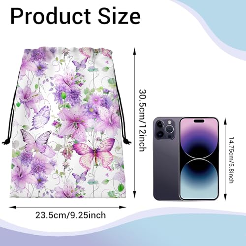 Gymnastics Grip Bag Lightweight Small Drawstring Grip Bags for Gymnasts - color: Flowers Butterfly Purple