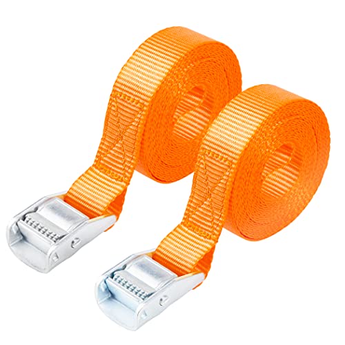 Cartman 1" x 12 ft Lashing Straps, 2 Pack, 600 lb Break Strength, Orange | Steel buckle clamps with a corrosion-resistant silver finish for hook-free cargo tie-down - color: Orange, size: 2 PK