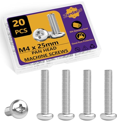 20Pcs M4x25mm Phillips Pan Head Machine Screws Kit 304 SS for DIY | Full Thread, Anti-Rust & Anti-Corrosion, For Furniture Repair, Electronics & 3D Printer Small Models, Storage Case Included - size: M4x25mm