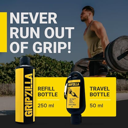 GRIPZILLA Liquid Chalk Kit Gym Chalk for Weight Lifting, Rock Climbing, Pole Grip, Bouldering, Powerlifting, Ball, Gymnastics, Sports, and Workout - Package May Vary - size: 250ml + 50ml Kit