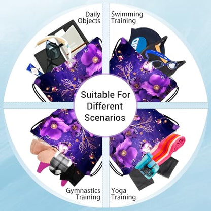 Abstract Flower Butterfly Grip Bags for Gymnasts Purple Adjustable Gymnastics Drawstring Gym Bag - color: Butterfly Flower Art-purple