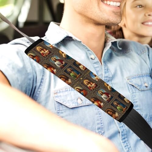 2 Pack Christian Jesus Religious Catholic Jesus Car Seat Straps Shoulder Pads Universal Fit Neck Strap Covers for Adults and Children, All Vehicles, Pressure Relief - color: Pattern 105
