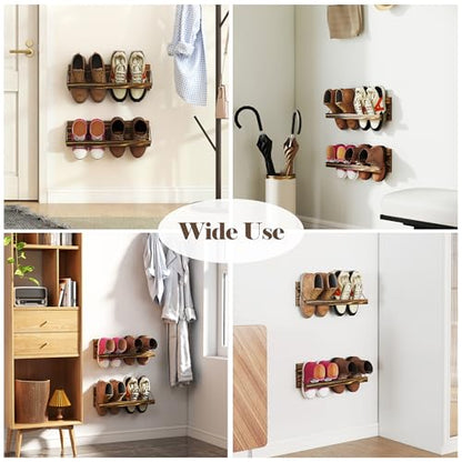 Nisorpa 20 Inches Wall Mounted Shoe Rack, Rustic Burnt Wood Wall Shoe Rack Mounted Slim, and Small Space Saving Shoe Storage Solution for Shoes in Narrow Spaces, Entryways, or Hallways, 2 Pack - size: 20 inch