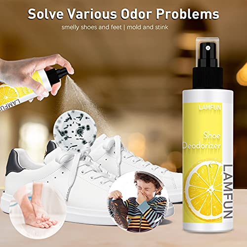 Shoe Deodorizer Spray, Lamfun Natural Odor Eliminator for Smelly Feet, Shoes and Gym Bags, Foot Deodorant Fights Odor, Lemon Fragrance, 150ml