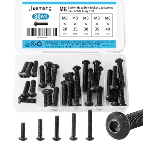 M8 x 20mm 25mm 30mm 35mm 40mm Button Head Socket Cap Screws Bolts, 10.9 Grade Alloy Steel, Black Oxide Finish, Metric Allen Hex Drive, Fully Threaded, Assortment Kit 30Pcs - size: Button M8x20-40 mm