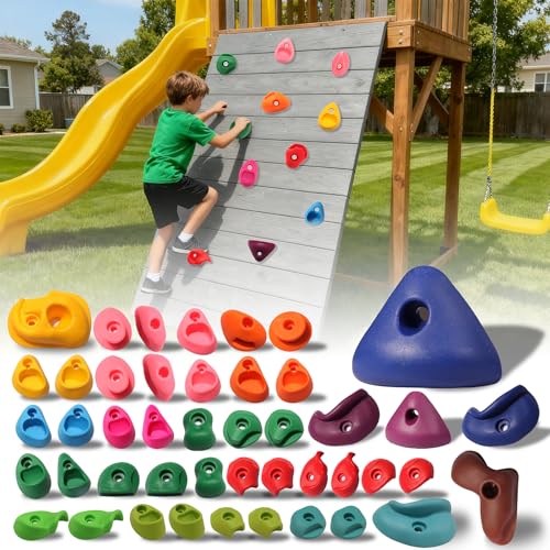 45 PCS Rock Climbing Holds for Kids,Rock Climbing Wall Grips Climbing Rocks Wall Kit for Indoor and Outdoor Playground Play Set with Hardware - color: 45pcs-multicolor