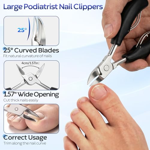 Toenail Clippers for Seniors Thick Nails, Ingrown Toenail Removal Kit 5Pcs, Heavy Duty Slanted Nail Clippers, Ingrown Nail Cutter with Long Handle Wide Jaw, Angled Head Toenails Clipper for Men - size: 5Pcs Nail Clippers Set-PP handle