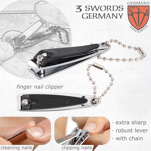 3 Swords Germany – Brand Quality fingernail & toenail Clipper, Manicure, Pedicure Nail Care by with Metal Nail File and case, Black Edition - color: Black
