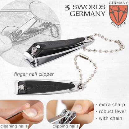 3 Swords Germany – Brand Quality fingernail & toenail Clipper, Manicure, Pedicure Nail Care by with Metal Nail File and case, Black Edition - color: Black