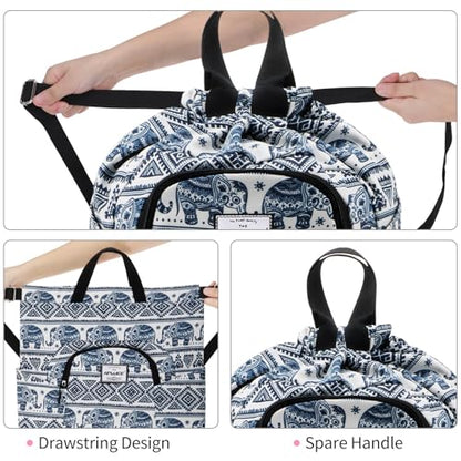 Dry Wet Drawstring Backpack with Shoe Compartment for Women Adjustable Gym Bag - color: Elephant