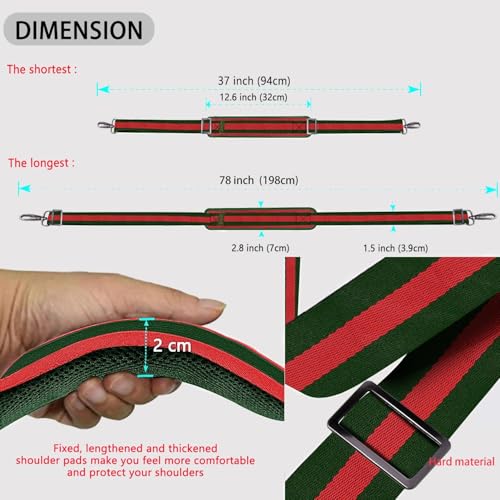 ZINZ Shoulder Strap Universal Bag Strap - 78" Ultra-Thick Padded with Dual Balanced Adjustable Buckles for Briefcase, Travel, Sports, Laptop, Crossbody Bag，Stripes-GrRdGr - color: Stripes-grrdgr