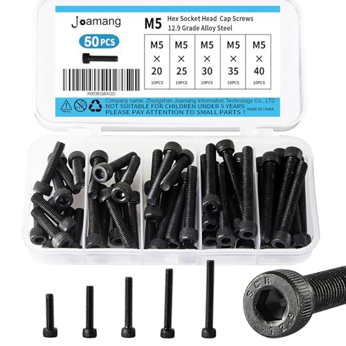 M5 x 20mm 25mm 30mm 35mm 40mm Hex Socket Head Cap Screws Bolts, 12.9 Grade Alloy Steel, Black Oxide Finish, Metric Allen Drive, Fully Threaded, Assortment Kit 50Pcs - size: Socket M5x20-40 mm