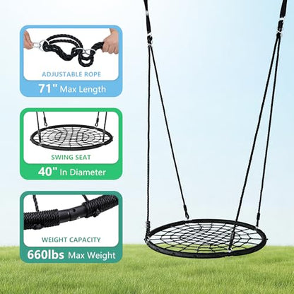ZENY Spider Web Tree Swing for Kids and Adults, Steel Frame, 660 lb Capacity, Outdoor Swing Set (40 inch) - size: 40 inch