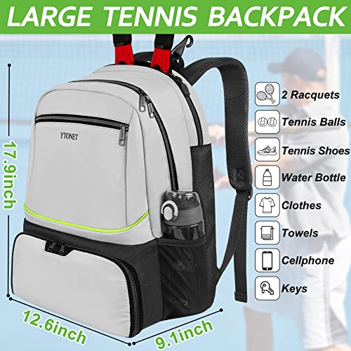 Ytonet Tennis Bag Tennis Backpack for Women Men 2 Rackets | Insulated Pocket and Ventilated Shoe Compartment, Gym Bags with Fence Hook for Pickleball and Badminton Rackets - color: Grey