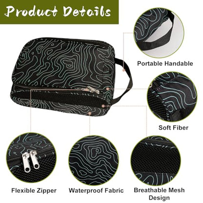 Golf Shoe Bag, Outdoor Zipper Sports Shoe Strap Bag with Air Mesh Ventilation, Durable Waterproof Golf Shoe Carry Bags with Sturdy Handle for Gym, Soccer, Running & Suitcase Packing (Line Texture) - color: Green Line Texture