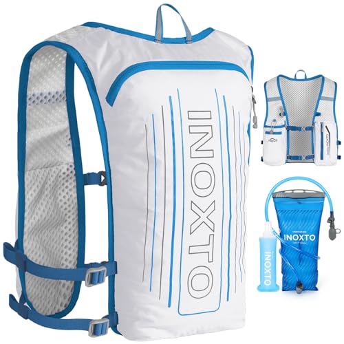 INOXTO Running Hydration Vest Backpack,Lightweight Insulated Pack with 1.5L Water Bladder Bag Daypack for Trail Hiking Running Cycling Race Marathon for Women Men - color: White Blue