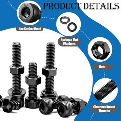 mxuteuk 2000PCS Metric Screw Assortment Kit,M6 M5 M4 M3 M2 Machine Screws,12.9 Carbon Steel Black Zinc Plated Hex Socket Head Cap Bolts Nuts and Washers Kit for 3D Printing DIY - size: 2000PCS M2 M3 M4 M5 M6, style: Hex Socket Head